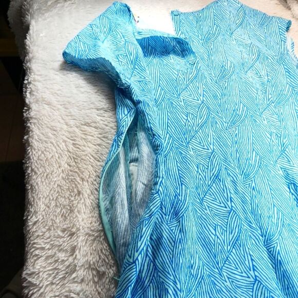 Boden Lara Linen Bold Blue Tropical Leaf Midi Dress Womans 12 Coastal Beach Wear - Picture 11 of 12